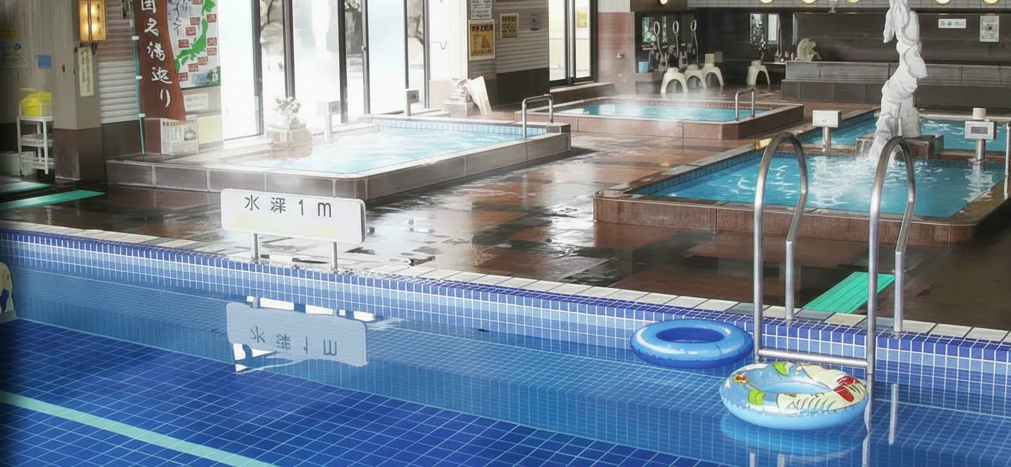 足利健康ランドのお風呂のイラスト(プールからの眺め)